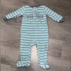 Carters Blue Striped Little Brother Zip-Up Fleece Sleep & Play Onesie Outfit